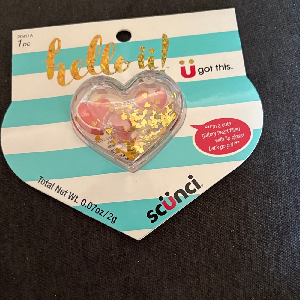 Scunci Heart-Shaped Lip Gloss with Pink and Gold Glitter
